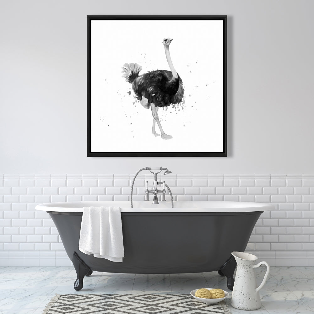 Proud Ostrich Gray Exotic Bedroom Framed Canvas Home Decor