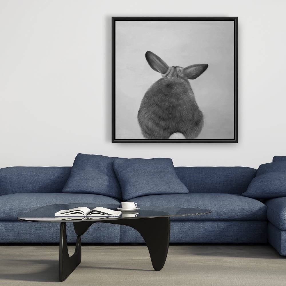 Little Rabbit from Behind | Monochrome Pet Canvas Decor
