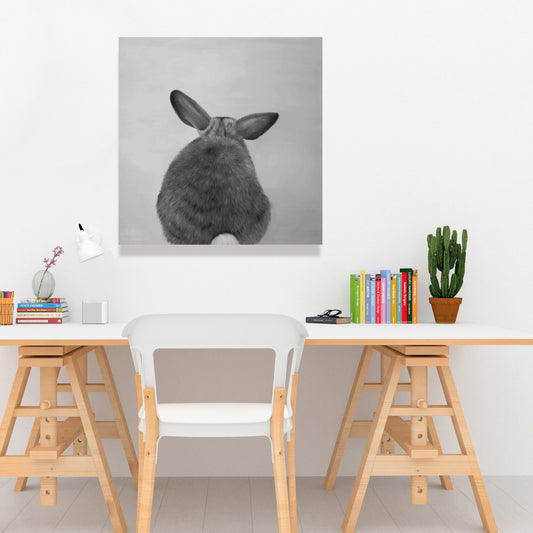 Monochrome Pets White Canvas - Little Rabbit from Behind Decor