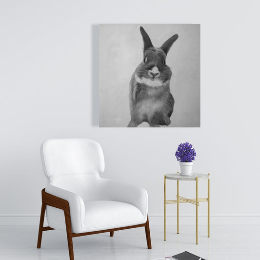 Funny Gray Rabbit Canvas - White Bedroom Decor for Animal Lovers