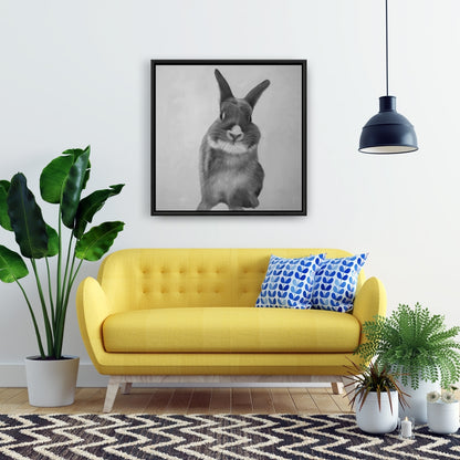 Toile « Lapin gris amusant » | Décoration monochrome pour chambre blanche