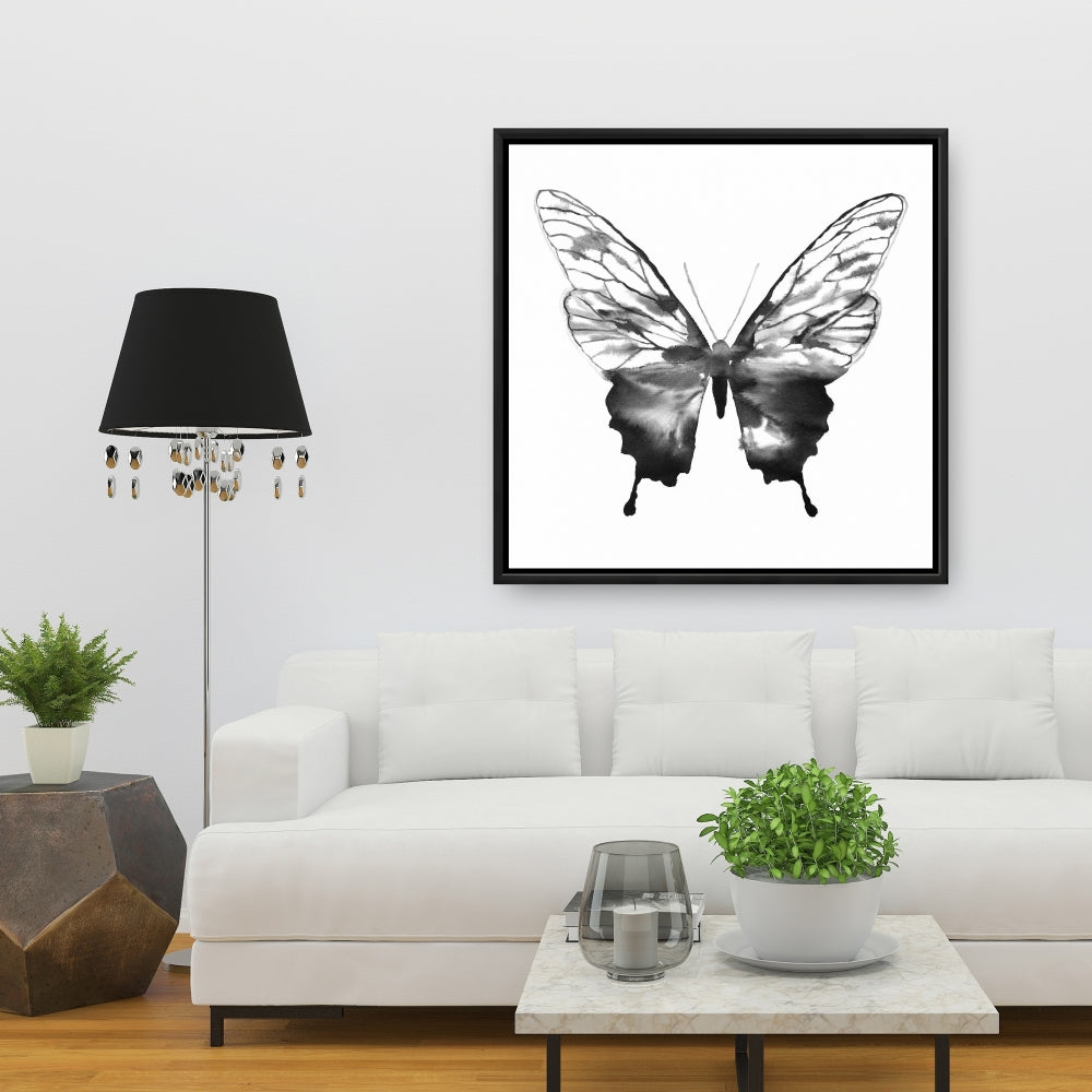 Black Butterfly Sketch Framed Canvas | Insect Art Decor