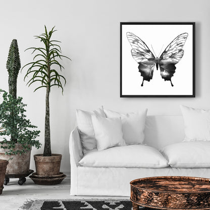 Black Butterfly Sketch Framed Canvas | Insect Art Decor