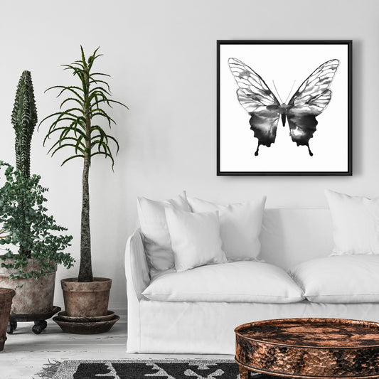 Black Butterfly Sketch Framed Canvas | Insect Art Decor