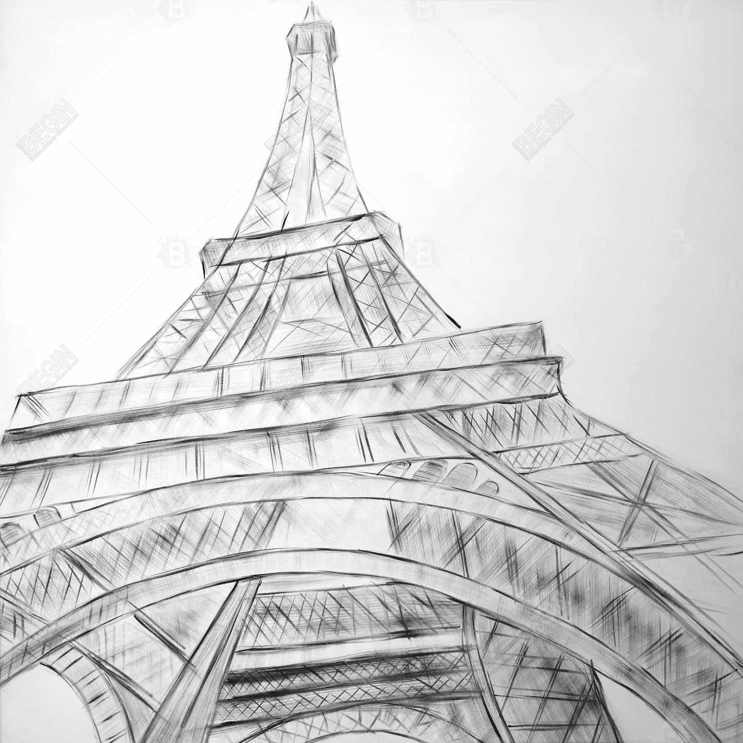 Croquis de la Tour Eiffel sur toile | Décoration architecturale en noir et blanc