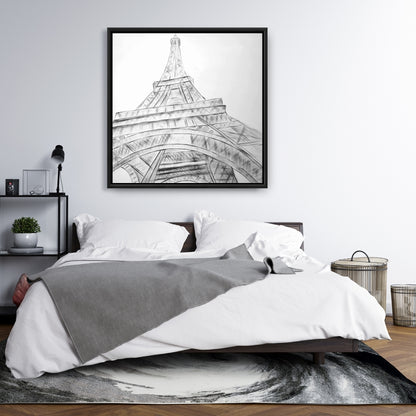 Croquis de la Tour Eiffel sur toile | Décoration architecturale en noir et blanc