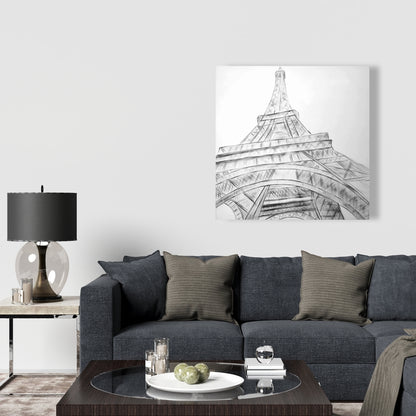 Eiffel Tower Sketch Canvas | Black & White Bedroom Wall Art