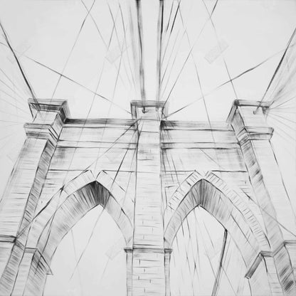 Brooklyn Bridge Sketch Canvas - Gray Bedroom Wall Art Decor