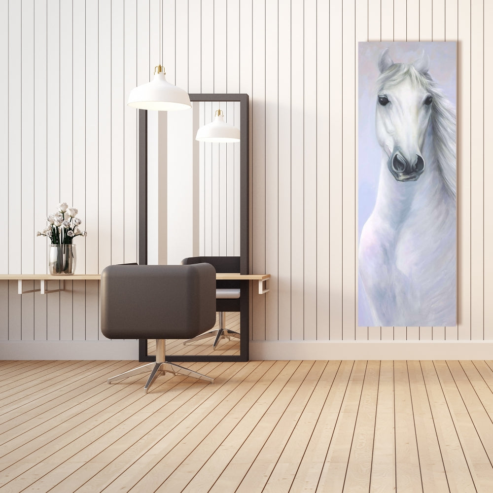 Powerful White Horse Blue Canvas | Animal Bedroom Wall Art