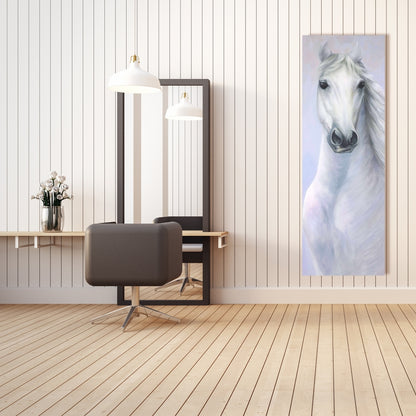 Powerful White Horse Blue Canvas | Animal Bedroom Wall Art