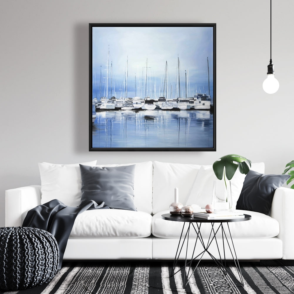 Boats at the Dock Canvas | Boat Blue Marine Home Decor