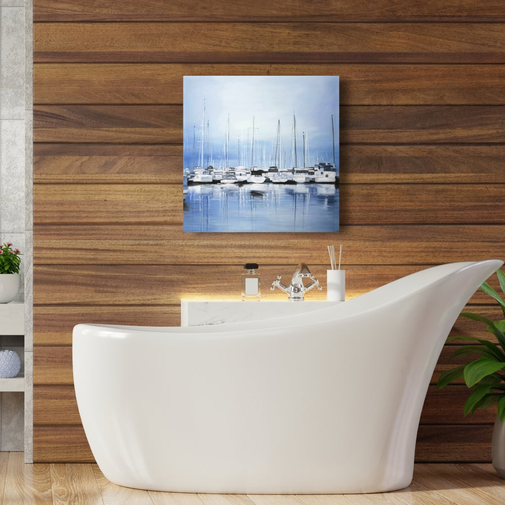 Boats at the Dock Blue Canvas - Boat Bedroom Home Decor