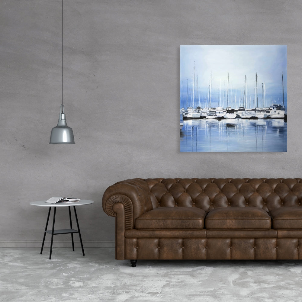 Boats at the Dock Blue Canvas - Boat Bedroom Home Decor
