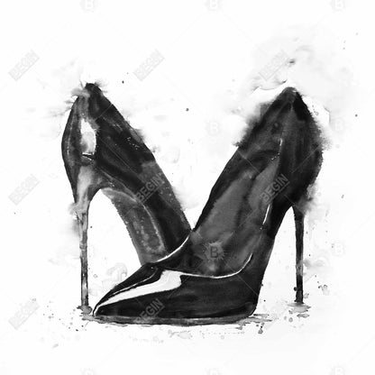 Black High Heels Shoes Canvas - Fashion Bedroom Decor Wall Art