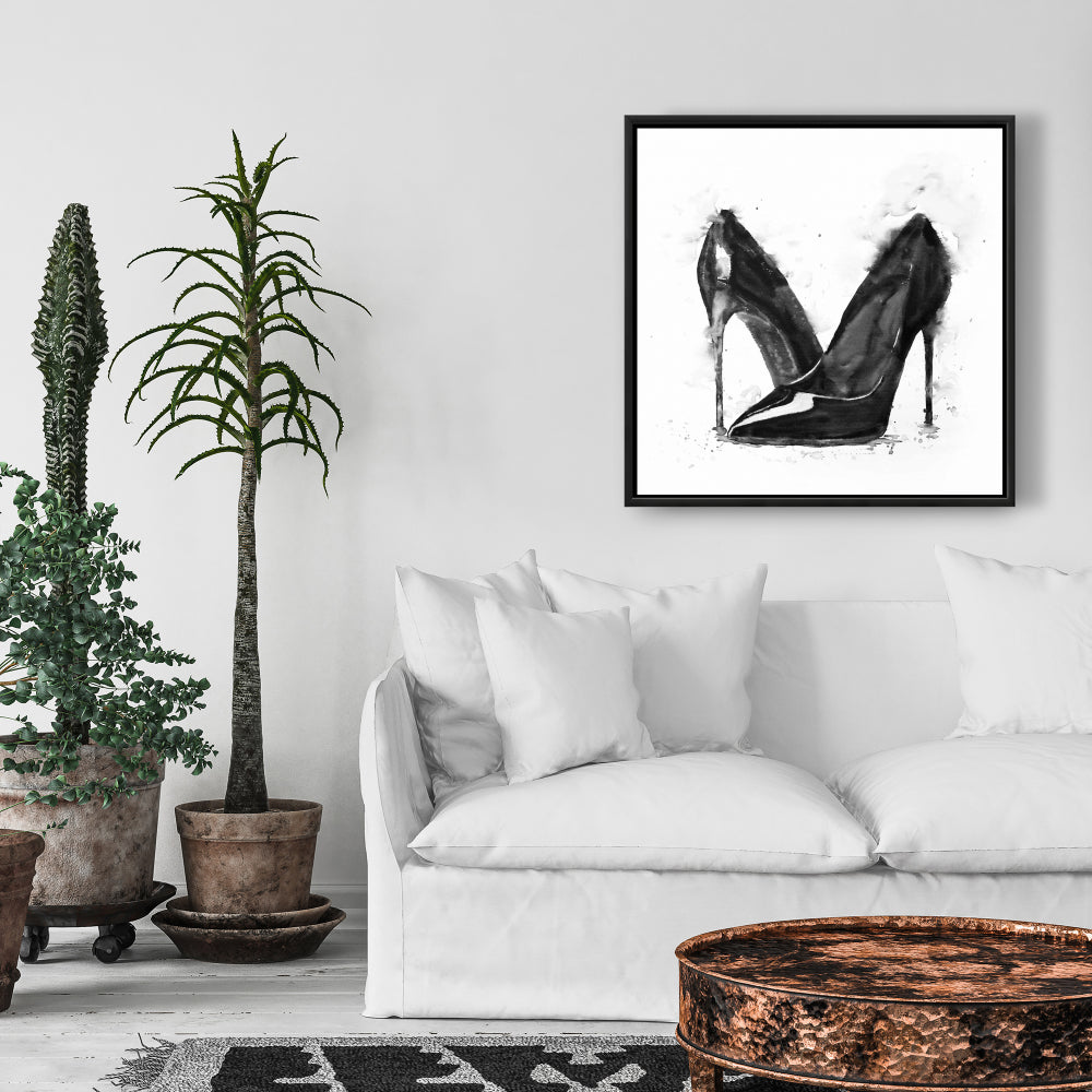 Minimalist Black High Heels Shoes Canvas | Bedroom Wall Art