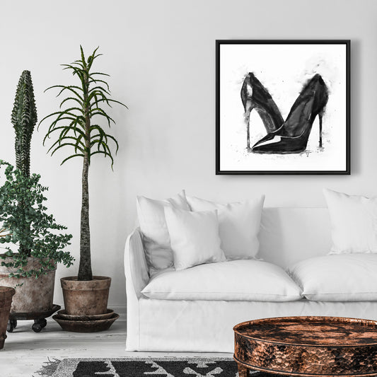 Toile minimaliste avec talons hauts noirs | Décoration murale pour chambre