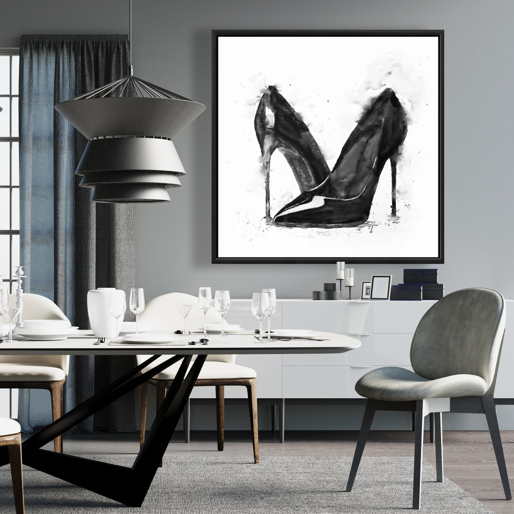 Minimalist Black High Heels Shoes Canvas | Bedroom Wall Art