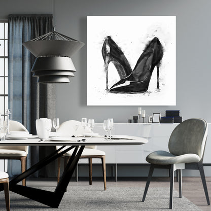 Black High Heels Shoes Canvas - Fashion Bedroom Decor Wall Art