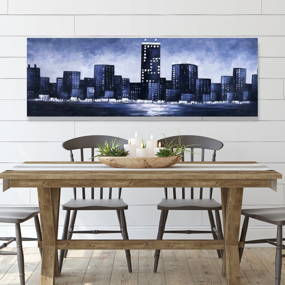 Toile industrielle bleu foncé, paysage urbain | Décoration de chambre