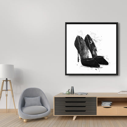 Toile minimaliste avec escarpins noirs - Décoration murale pour chaussures