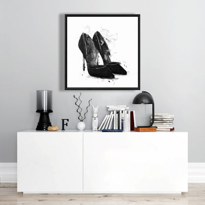 Toile minimaliste avec escarpins noirs - Décoration murale pour chaussures