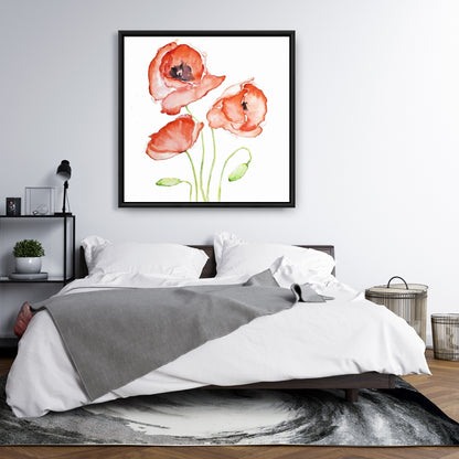 Watercolor Poppies Framed Canvas - Botanical Red Home Decor