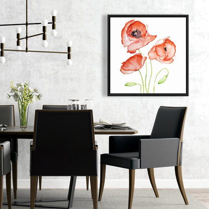 Watercolor Poppies Framed Canvas - Botanical Red Home Decor