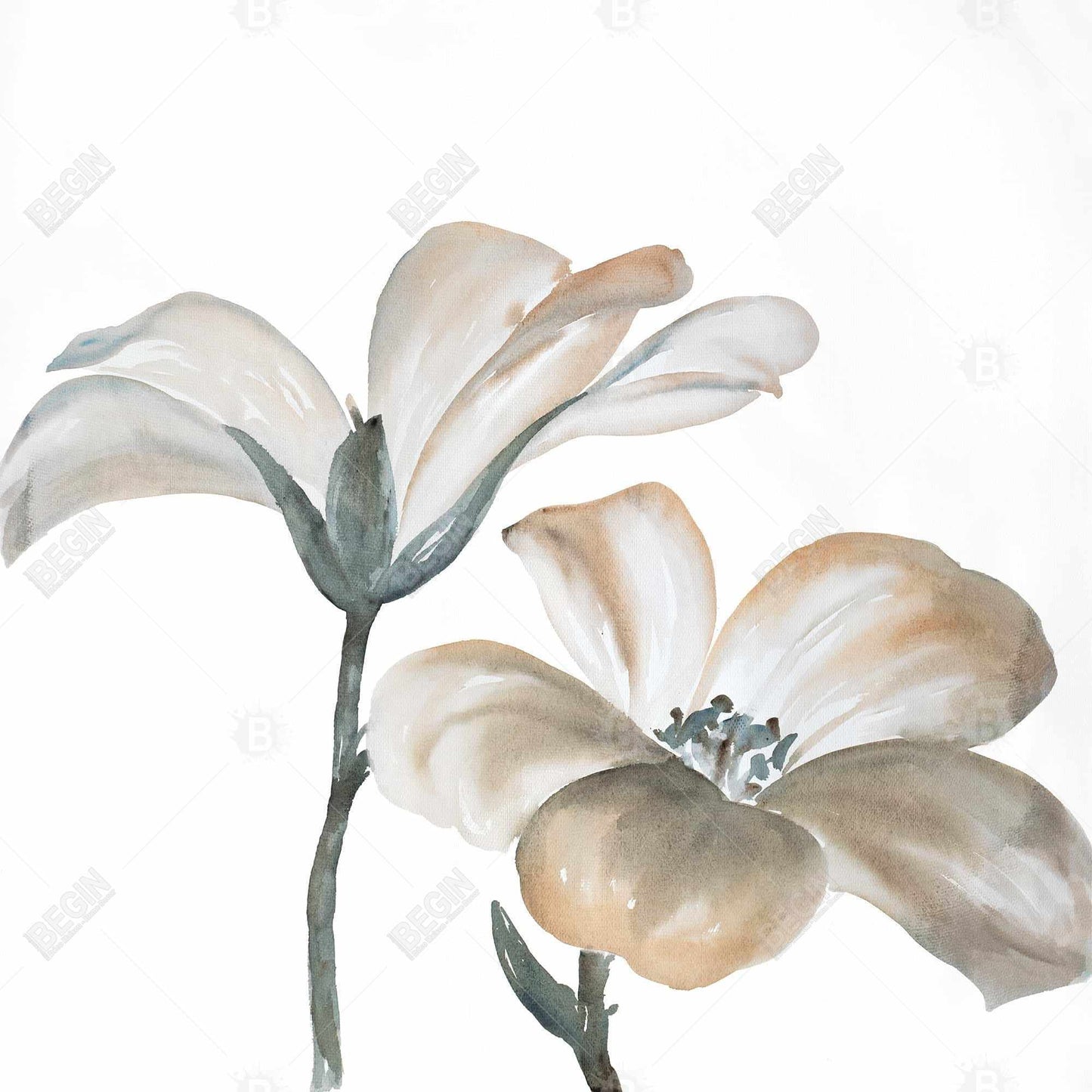 Toile minimaliste blanche - Décoration d'intérieur à fleurs désaturées