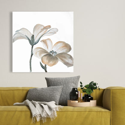 Toile minimaliste blanche - Décoration d'intérieur à fleurs désaturées