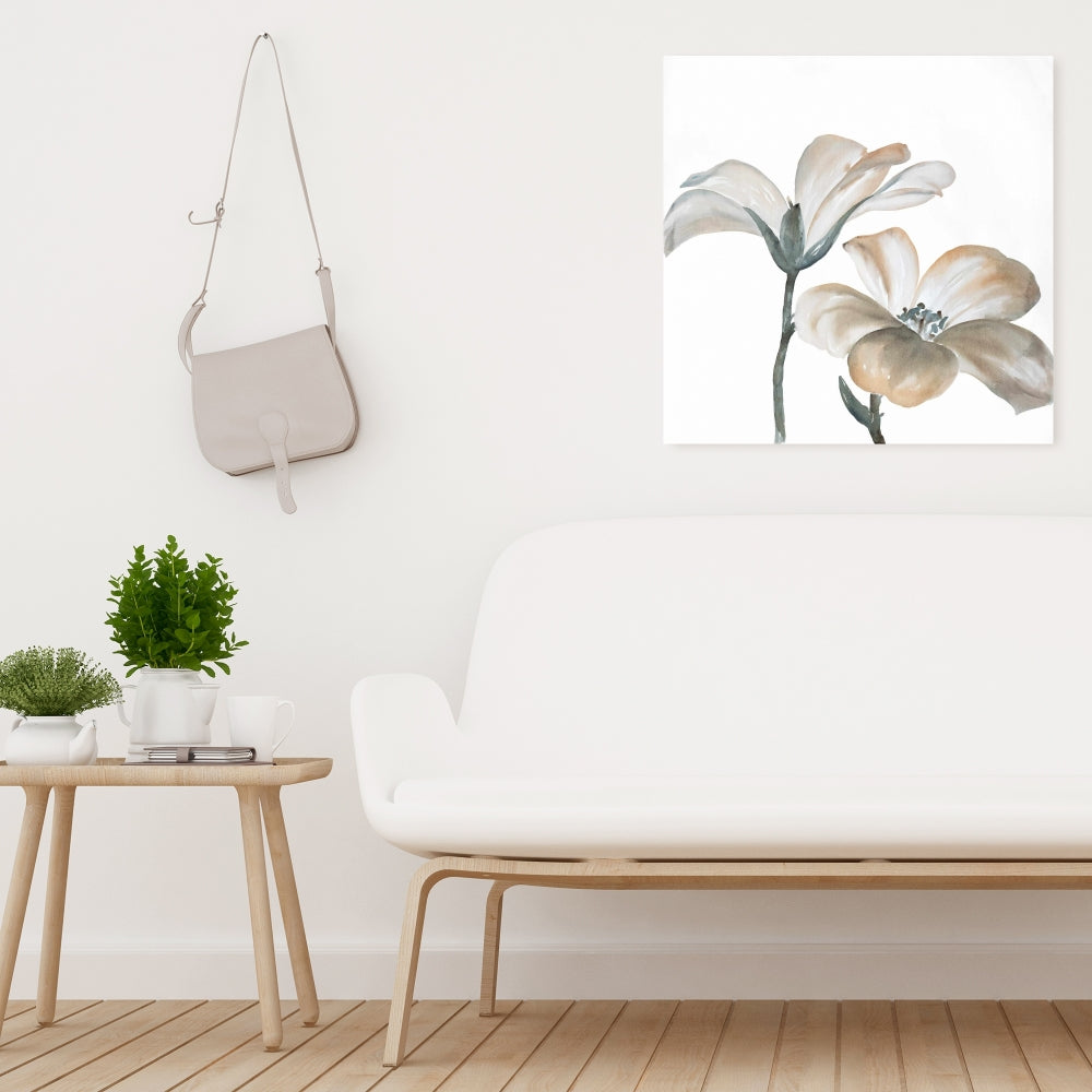 Toile minimaliste blanche - Décoration d'intérieur à fleurs désaturées
