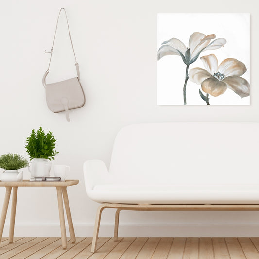 White Minimalist Canvas - Desaturated Flowers Home Decor