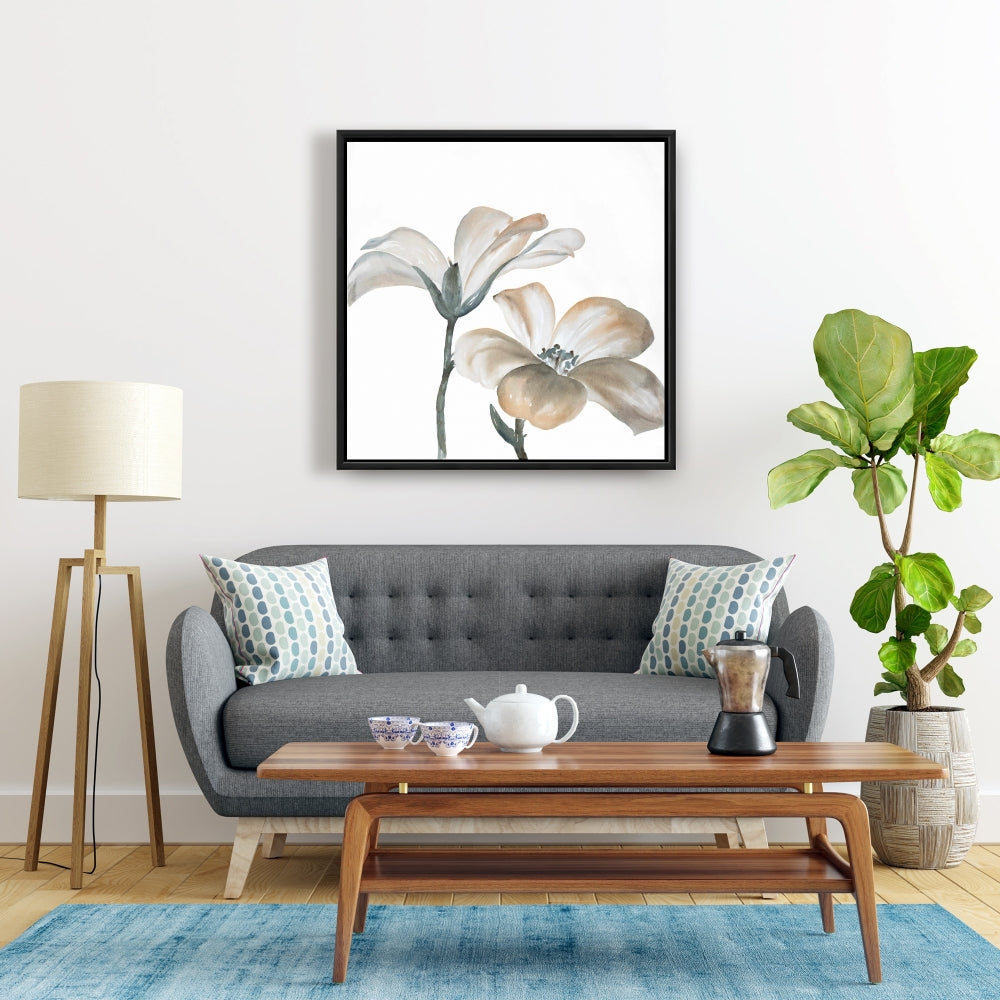 White Botanical Canvas - Beautiful Desaturated Flowers Decor