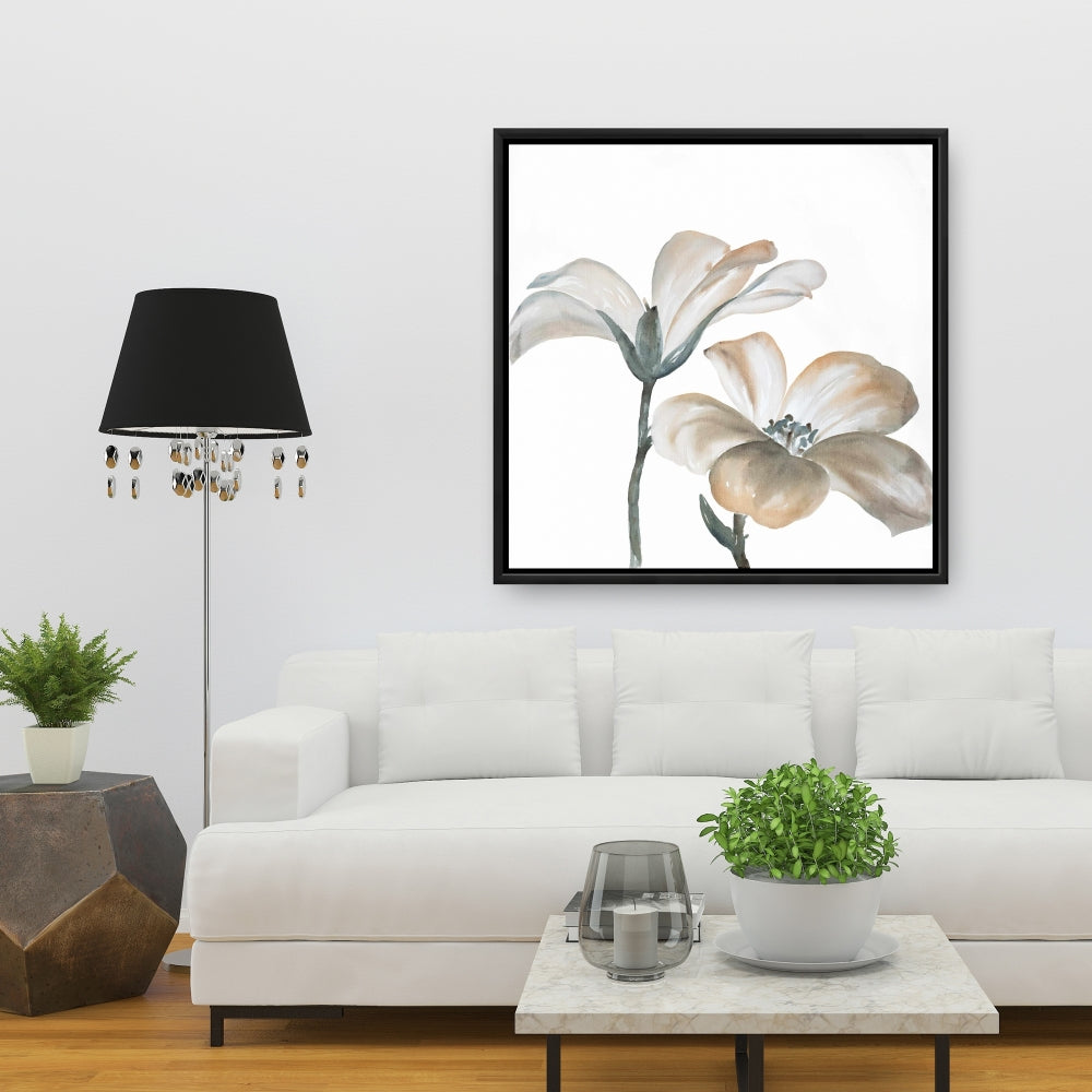 White Botanical Canvas - Beautiful Desaturated Flowers Decor