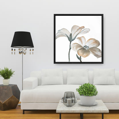 White Botanical Canvas - Beautiful Desaturated Flowers Decor