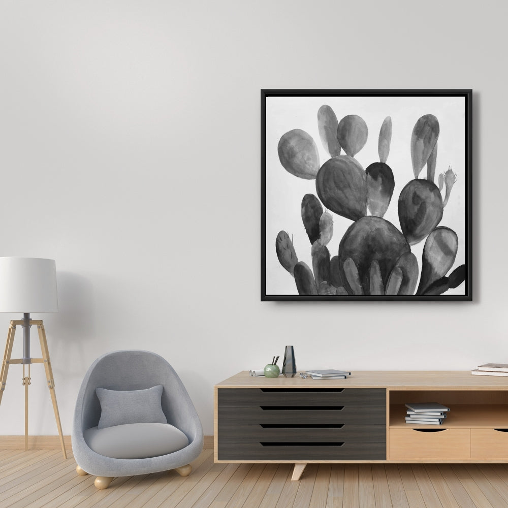 Toile de chambre exotique grise | Décoration cactus en nuances de gris