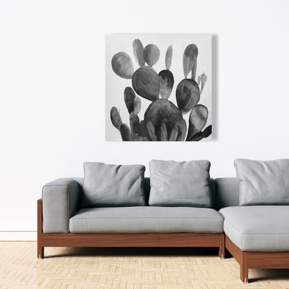 Exotic Botanical Gray Canvas - Grayscale Paddle Cactus Decor
