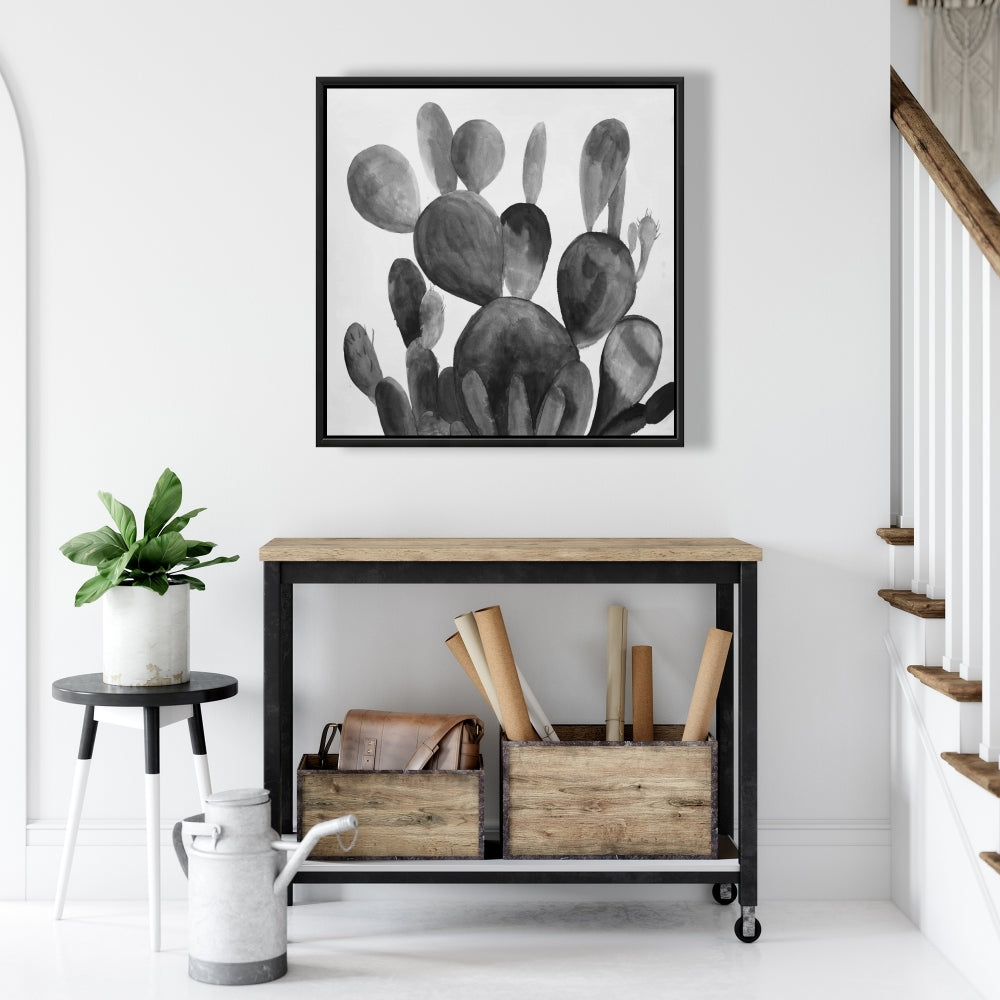Toile de chambre exotique grise | Décoration cactus en nuances de gris
