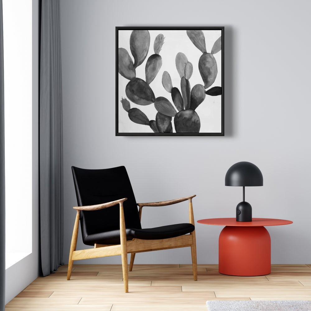 Toile encadrée Cactus en nuances de gris | Décoration murale botanique grise