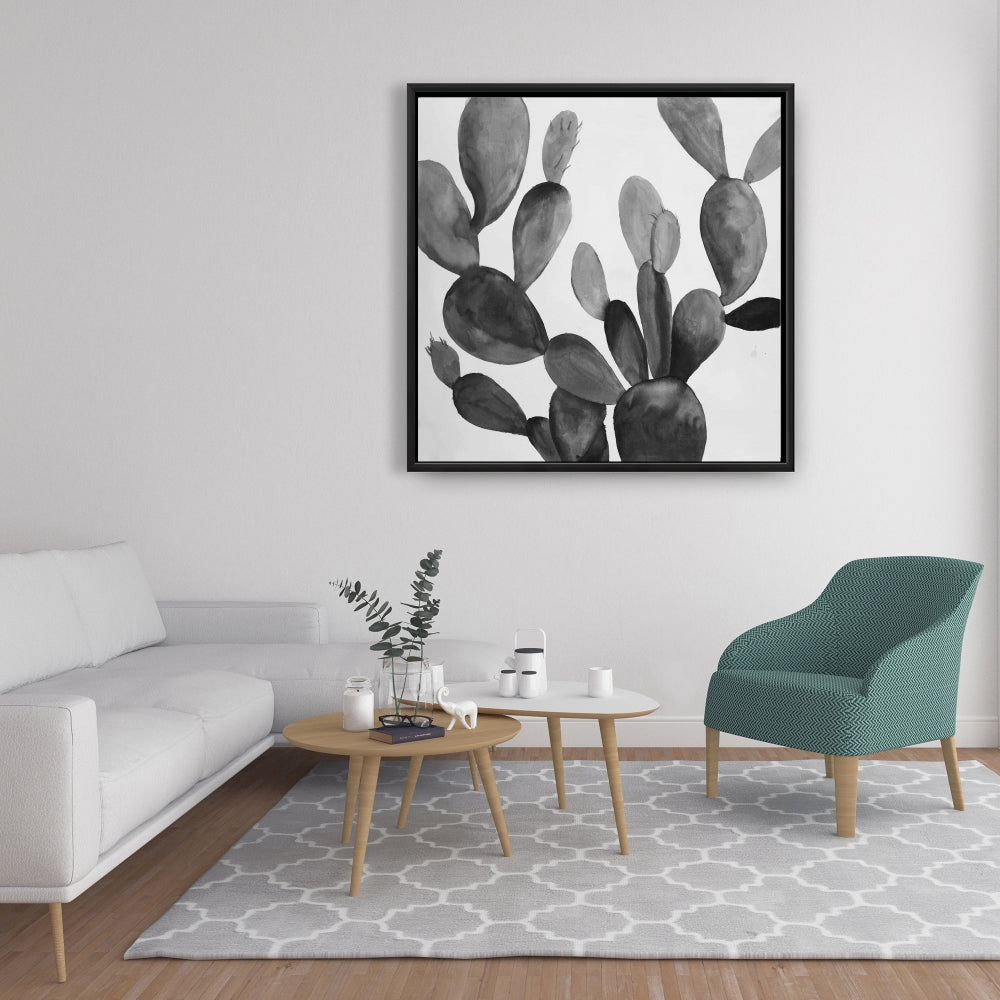 Toile encadrée Cactus en nuances de gris | Décoration murale botanique grise