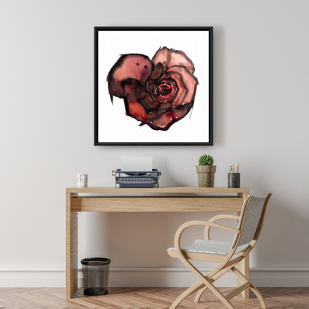 Toile encadrée romantique rose foncé | Décoration florale pour chambre à coucher