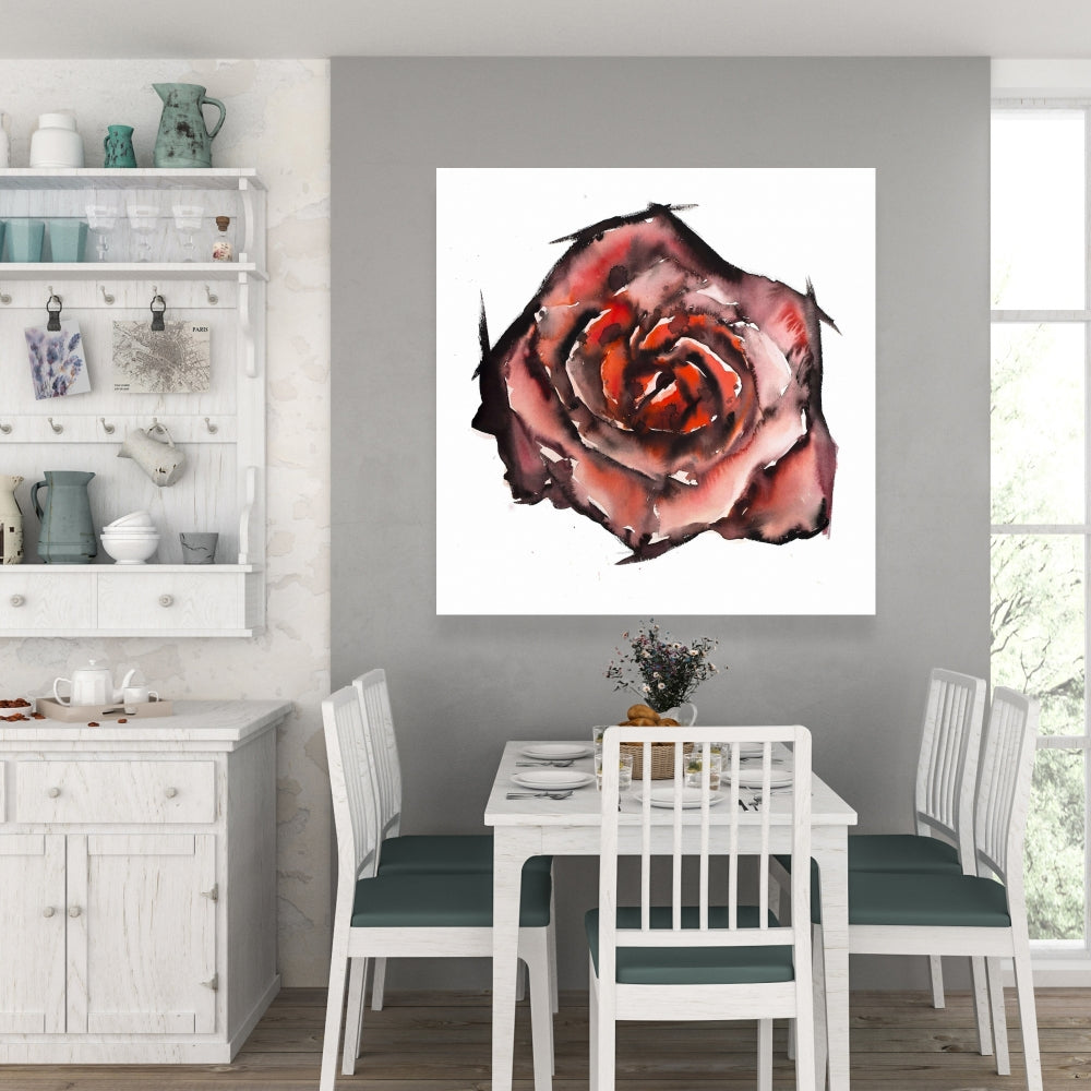 Modern Red Floral Canvas | Watercolor Rose Home Decor Art