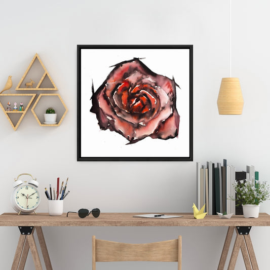 Watercolor Rose Canvas | Modern Red Framed Bedroom Decor