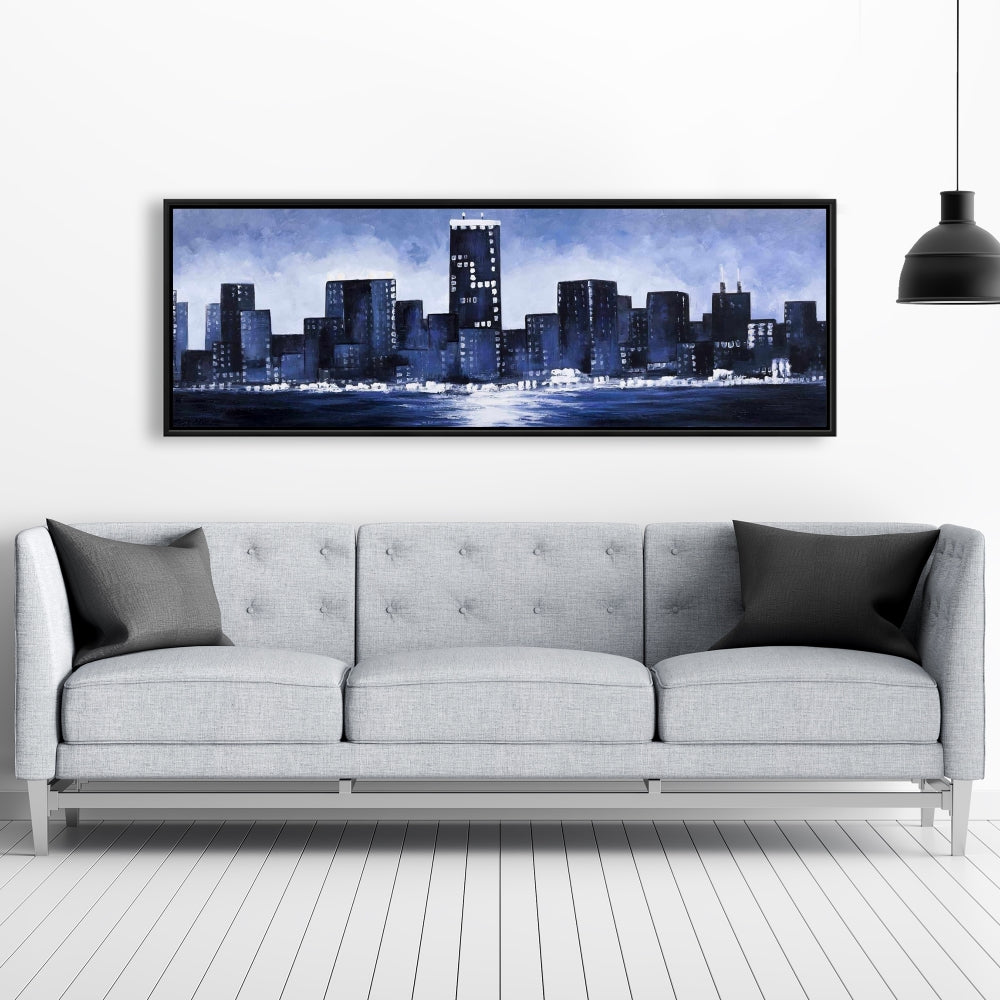 Marine Blue City Canvas - Industrial Blue Building Framed Decor