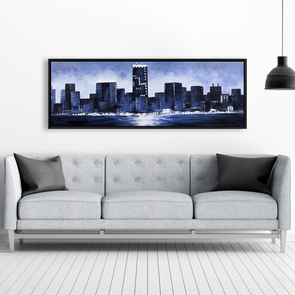 Marine Blue City Canvas - Industrial Blue Building Framed Decor