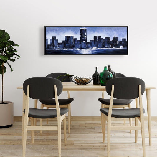 Marine Blue City Canvas - Industrial Blue Building Framed Decor