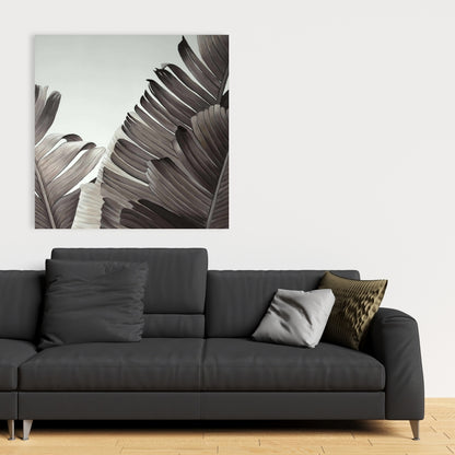 Grayscale Tropical Leaves Canvas - Botanical Bedroom Decor