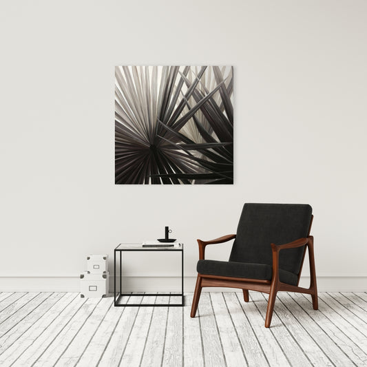 Grayscale Tropical Plants Canvas - Brown Bedroom Decor Art