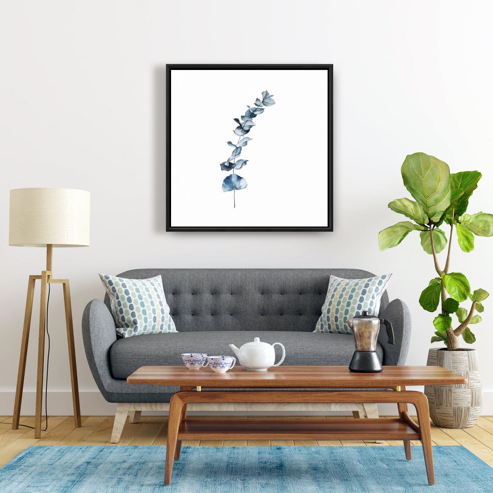 Toile à feuilles d'eucalyptus bleues - Décoration murale florale pour chambre à coucher