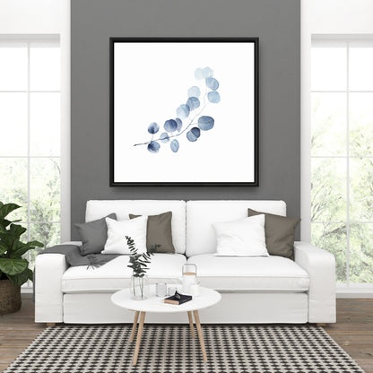 Minimalist Botanical Blue Canvas - Eucalyptus Branch Decor