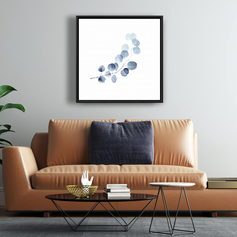 Minimalist Botanical Blue Canvas - Eucalyptus Branch Decor